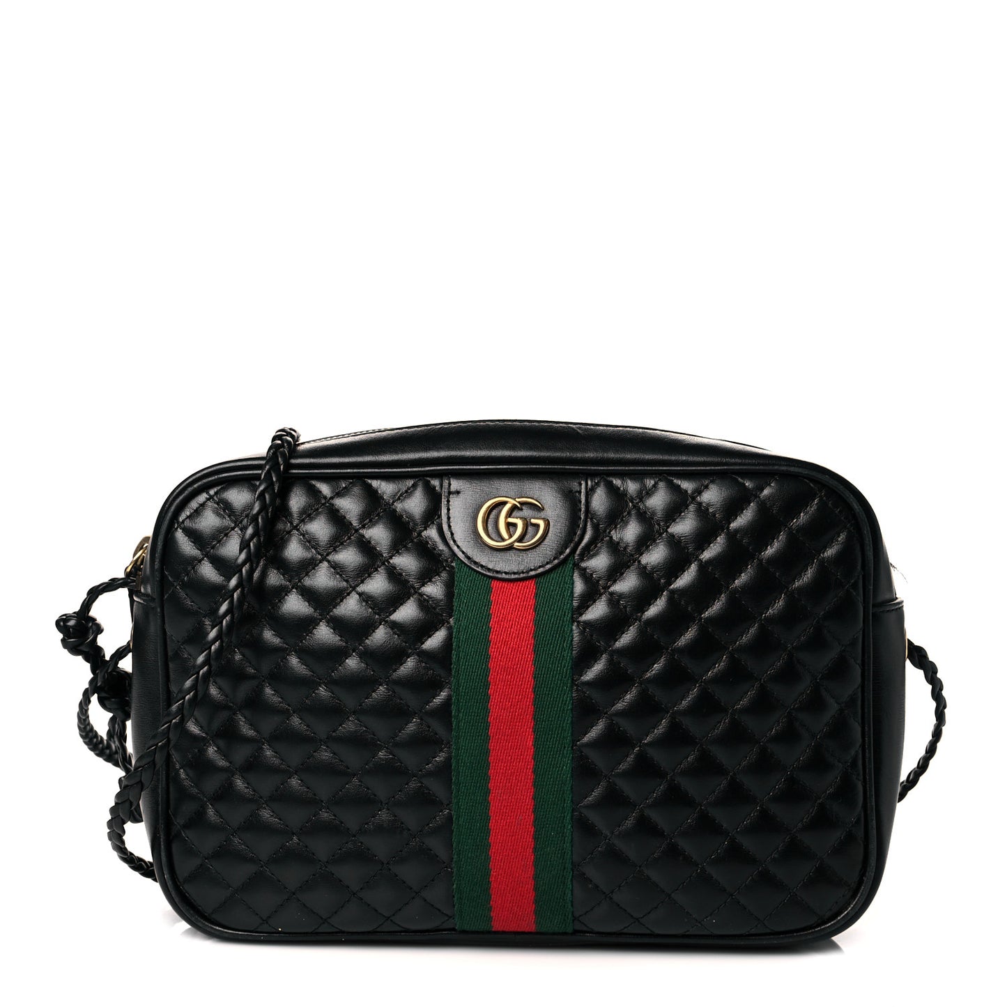 Calfskin Web Trapuntata Small GG Shoulder Bag Black