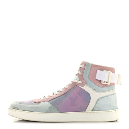 Louis Vuitton Calfskin Suede Monogram Mens Rivoli High Top Sneakers 10 White Multicolor 1 of 9