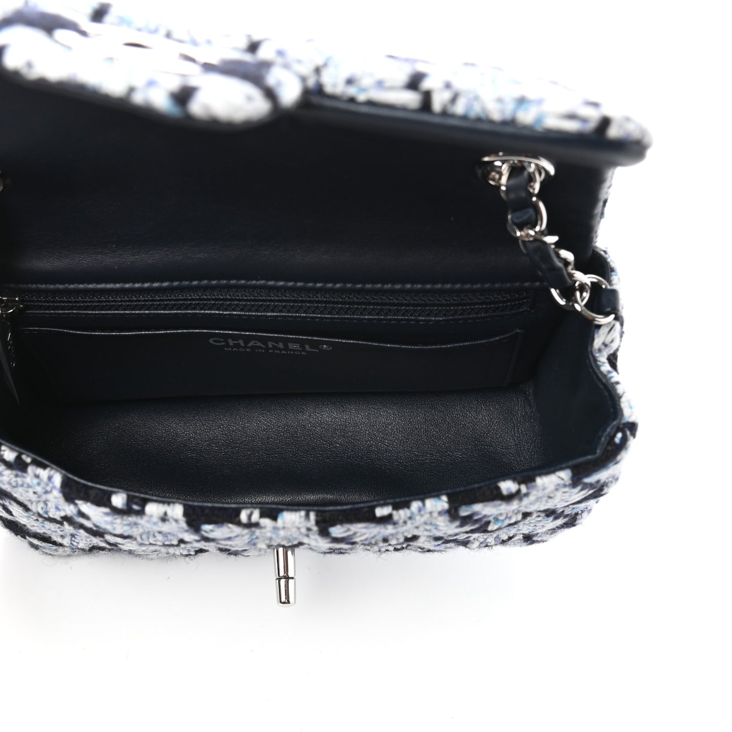 Tweed Quilted Mini Rectangular Flap Black White Light Blue
