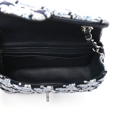 Chanel Tweed Quilted Mini Rectangular Flap Black White Light Blue 5 of 10