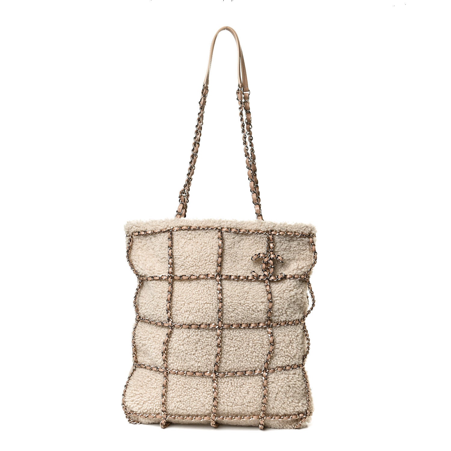 Chanel Shearling Small Shopping Chain Bag Beige 1 of 10