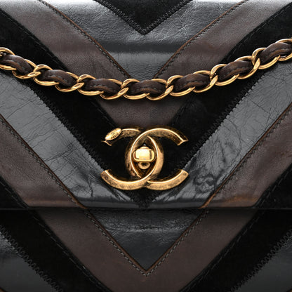 Chanel Suede Lambskin Glazed Calfskin Lady Vintage Chevron Flap Black Brown 8 of 11