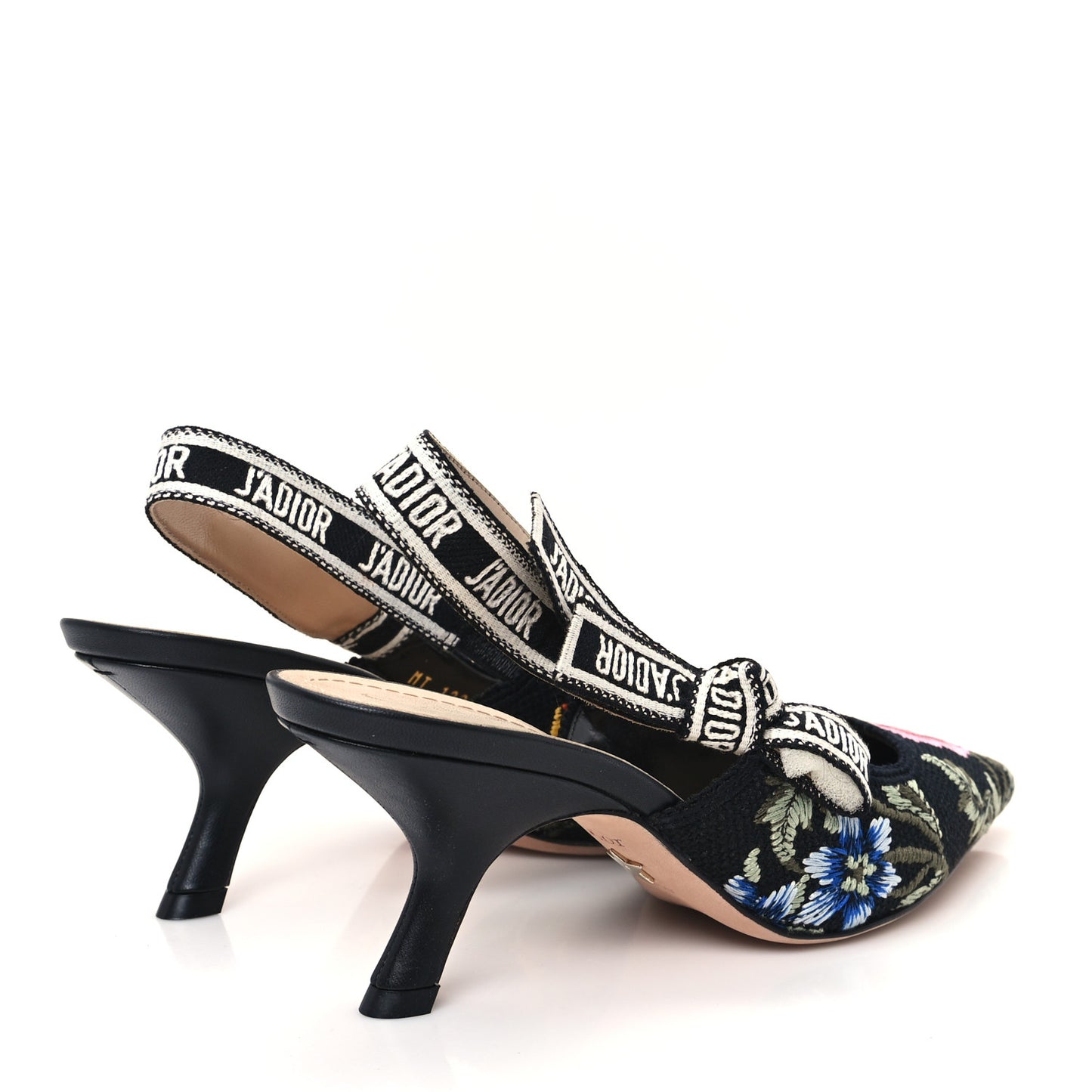 Ribbon Petites Fleurs Embroidered J'Adior Slingback Pumps 38 Black