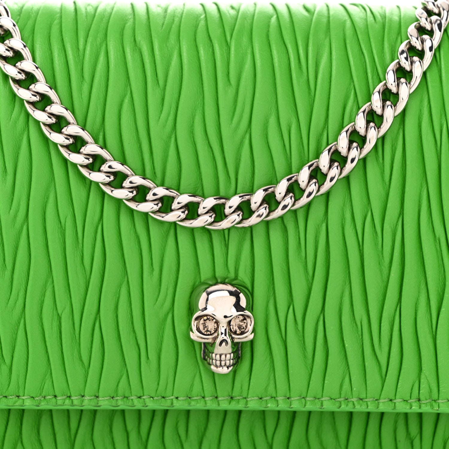 Alexander McQueen Lambskin Pleated Skull Small Chain Crossbody Bag Acid Green 8 of 10