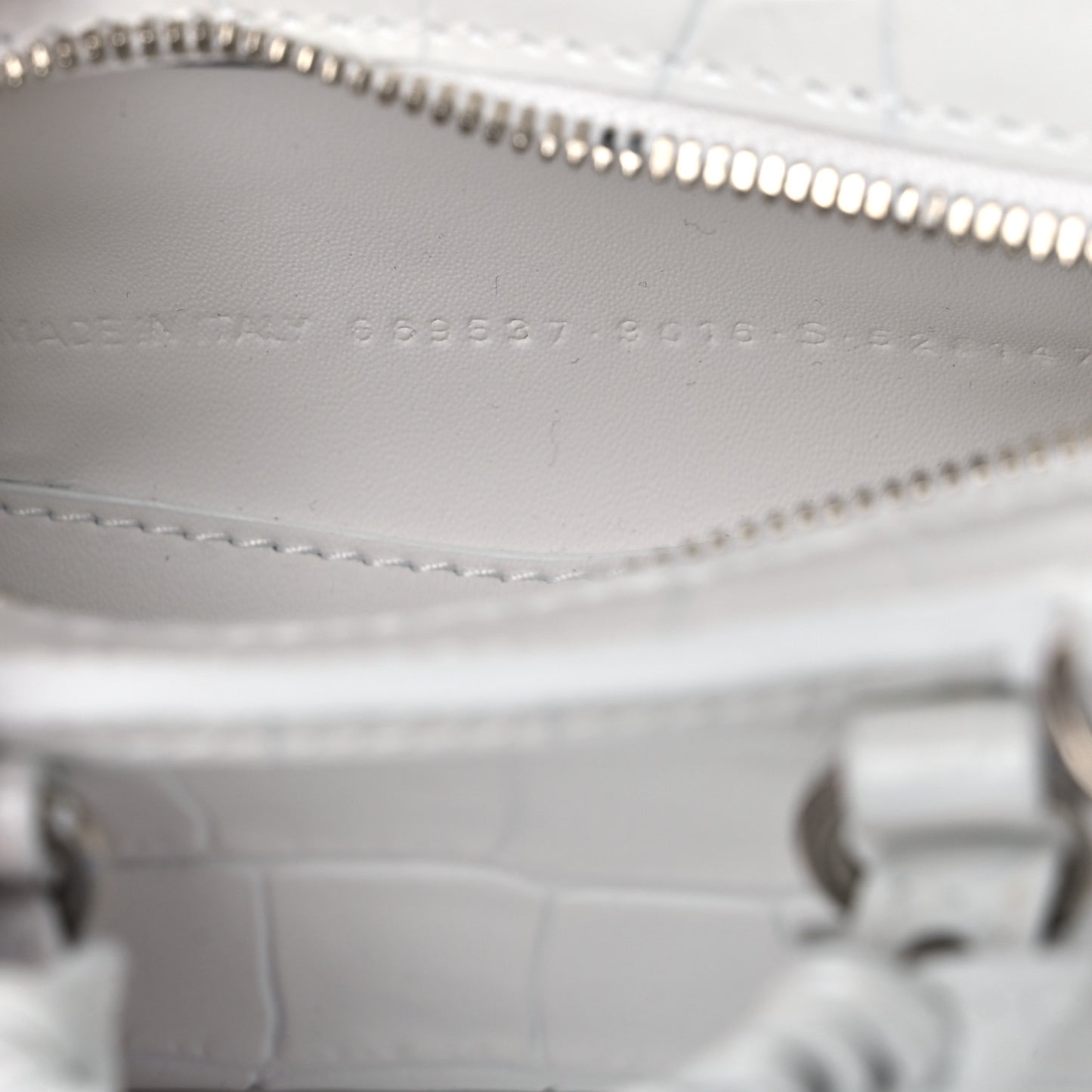 Extra Supple Calfskin Crocodile Embossed Neo Classic Silver Hardware Super Nano City Crossbody White