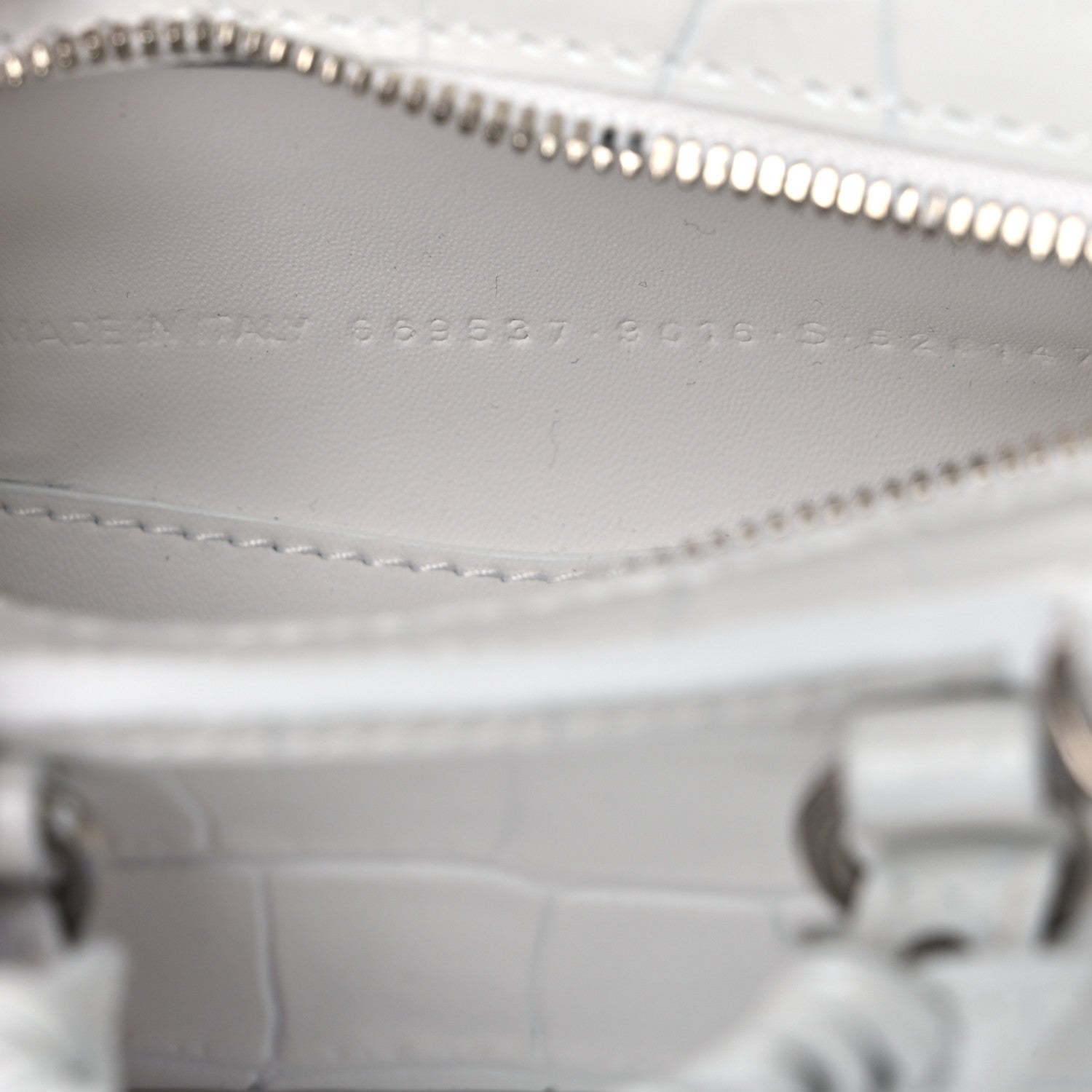 Balenciaga Extra Supple Calfskin Crocodile Embossed Neo Classic Silver Hardware Super Nano City Crossbody White 7 of 9