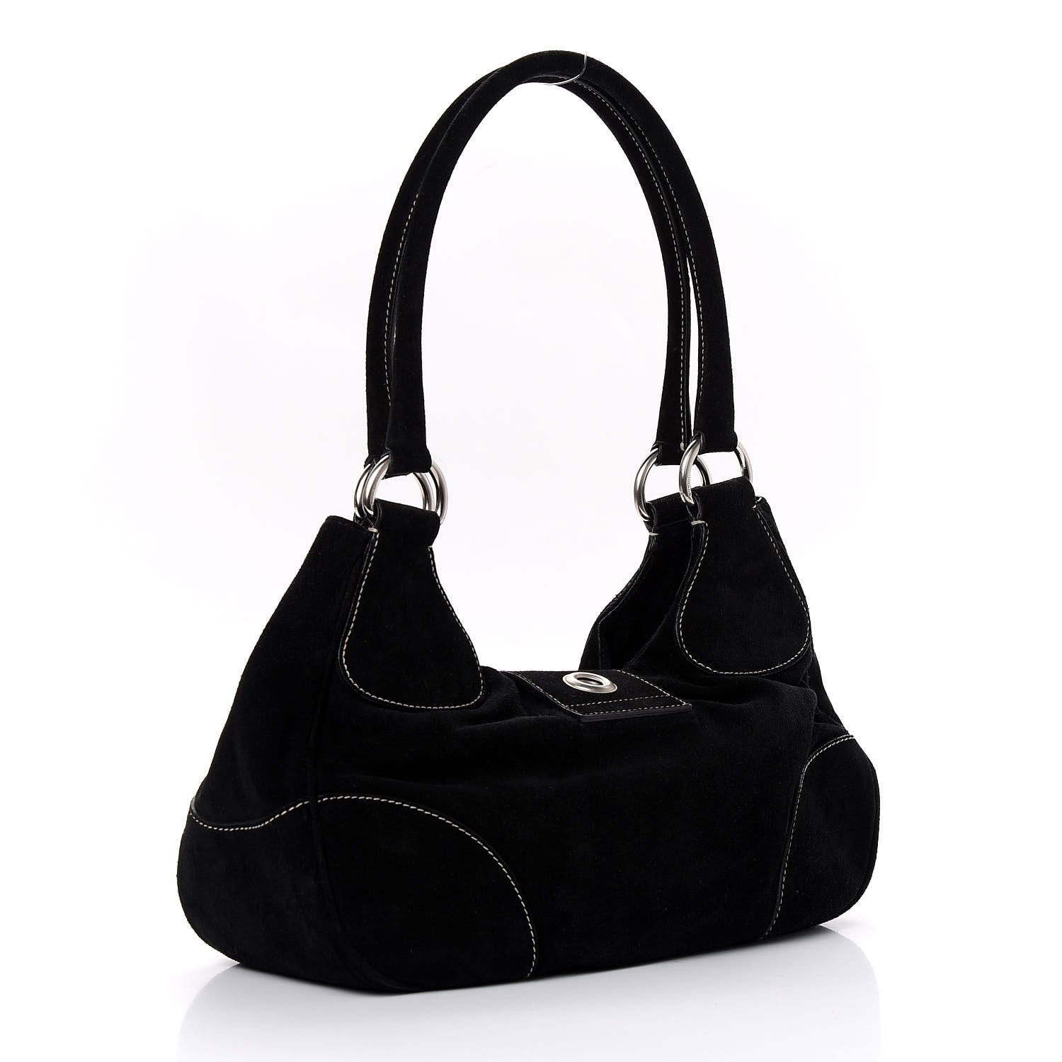 Prada Scamosciato Suede Buckle Shoulder Bag Black 3 of 9