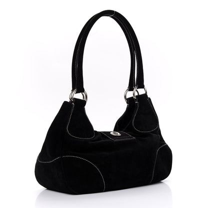 Prada Scamosciato Suede Buckle Shoulder Bag Black 3 of 9