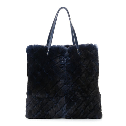 Chanel Rabbit Fur Quilted Pattern Shopping Tote Navy 3 of 9