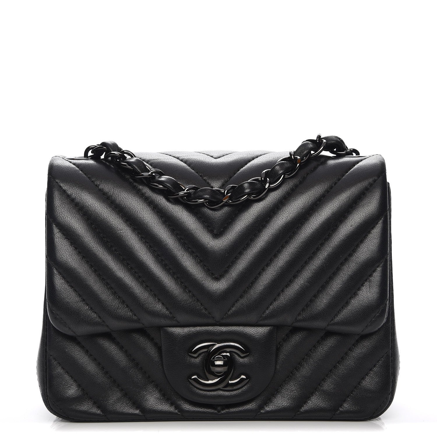 Chanel Lambskin Chevron Quilted Mini Square Flap So Black 1 of 7