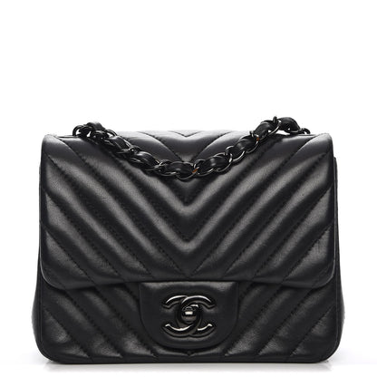 Chanel Lambskin Chevron Quilted Mini Square Flap So Black 1 of 7
