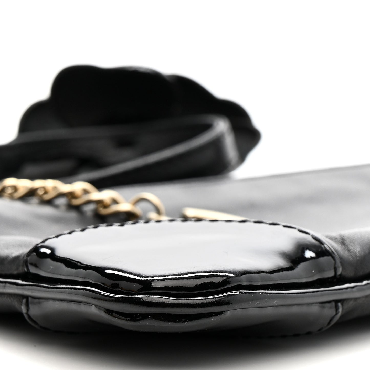 Lambskin Patent Camellia Wristlet Black