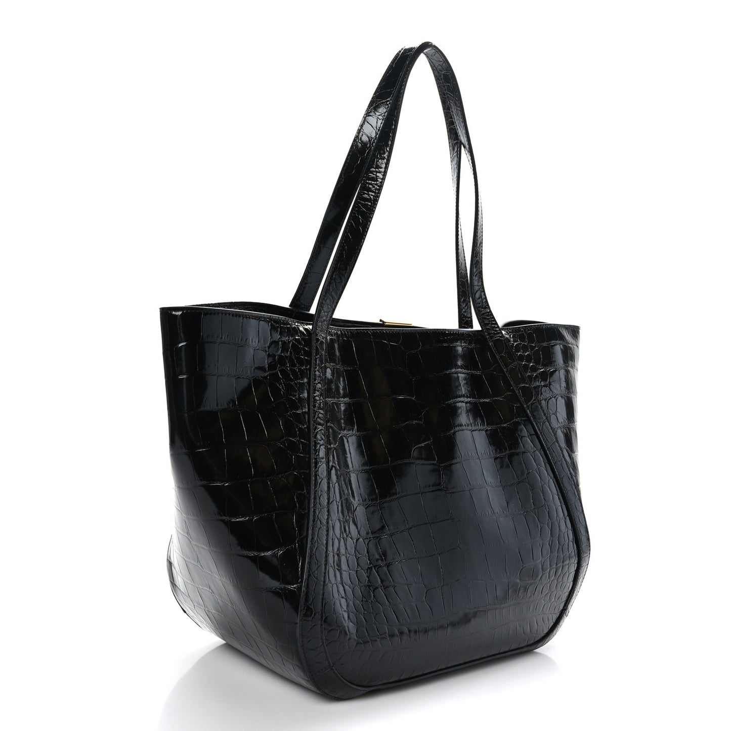 Calfskin Crocodile Embossed Greca Goddess Tote Bag Black