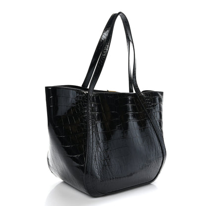 Versace Calfskin Crocodile Embossed Greca Goddess Tote Bag Black 3 of 10