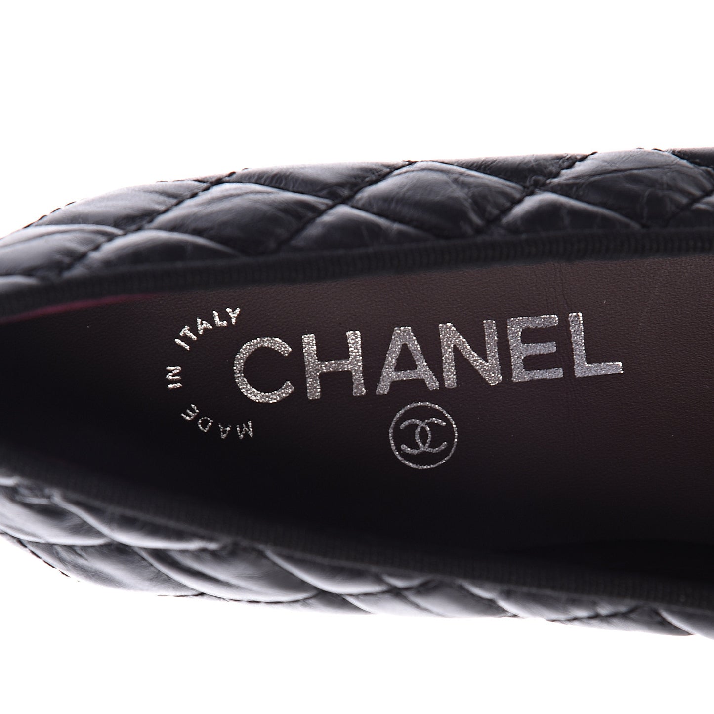 Aged Calfskin Quilted Cap Toe Ballerina Flats 35.5 Black