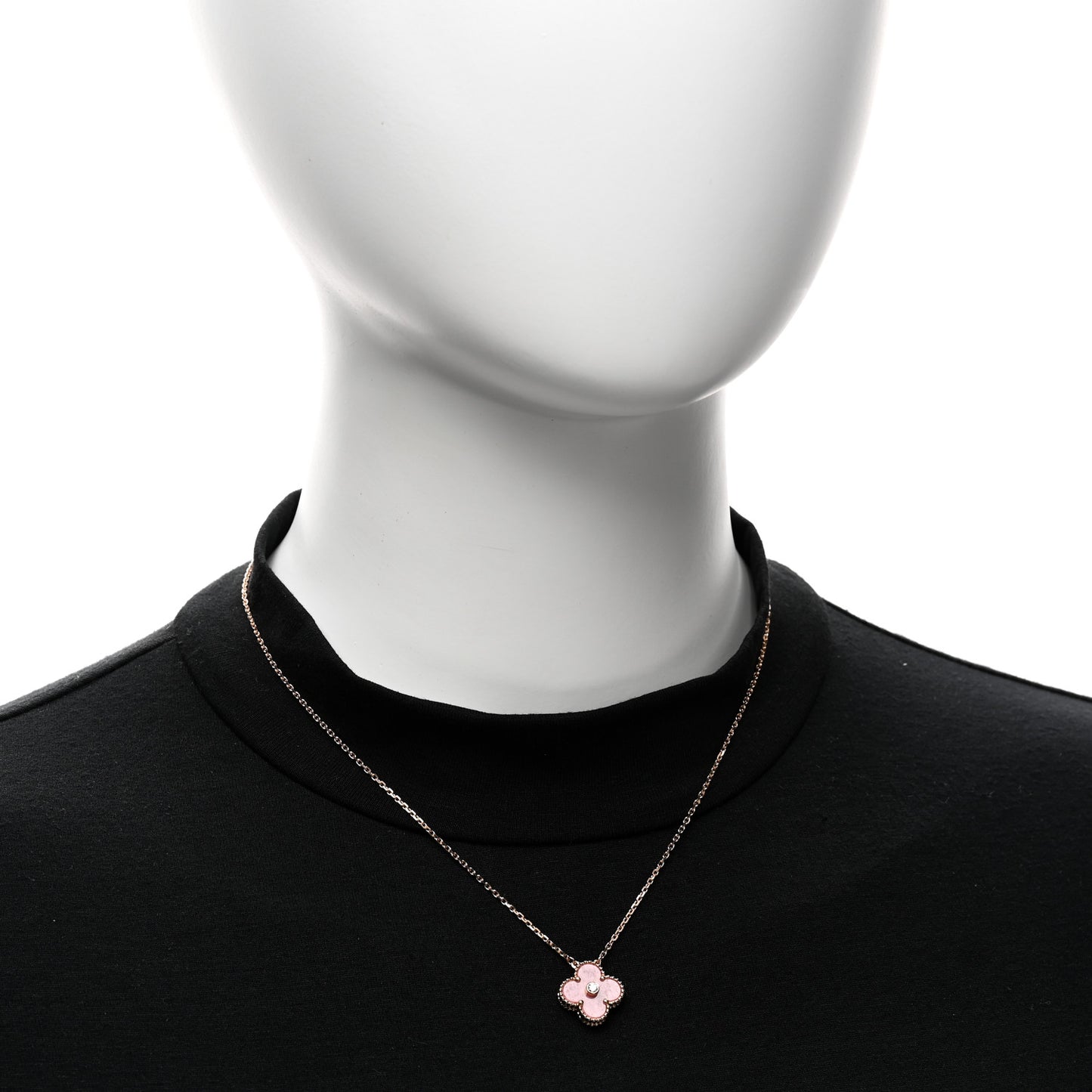 18K Rose Gold Diamond Rhodonite Vintage Alhambra Pendant Necklace