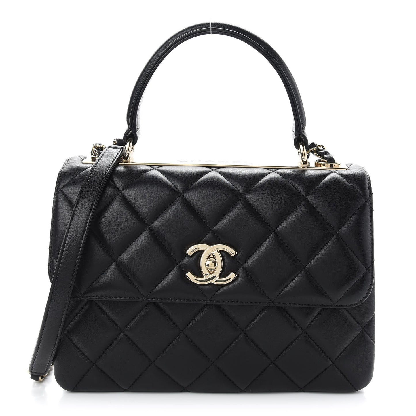 Lambskin Quilted Small Trendy CC Dual Handle Flap Bag Black