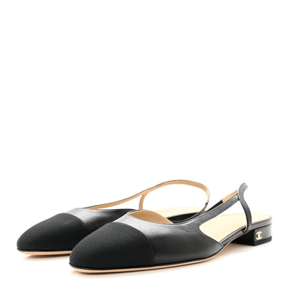 Chanel Goatskin Grosgrain Cap Toe CC Slingback Sandals 40 Black 4 of 9