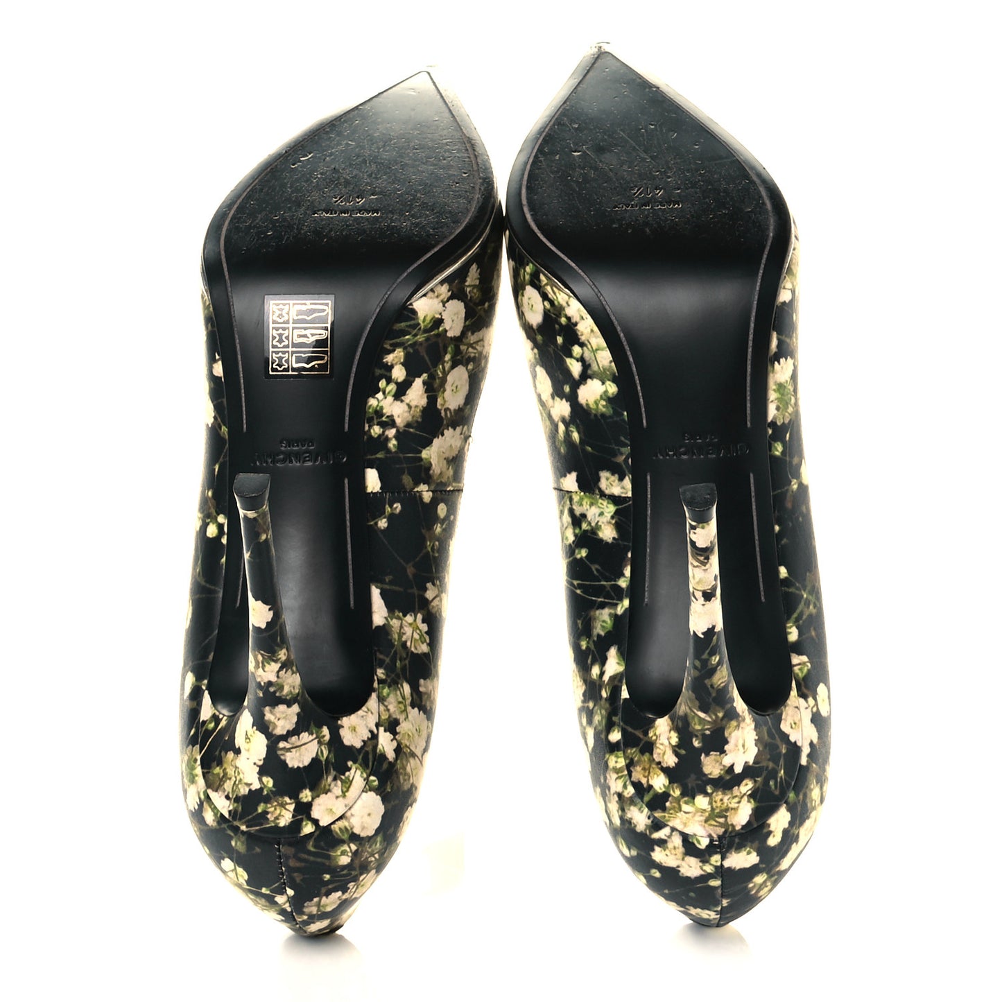 Calfskin Floral Print Pointed Toe Pumps 41.5 Black Multicolor