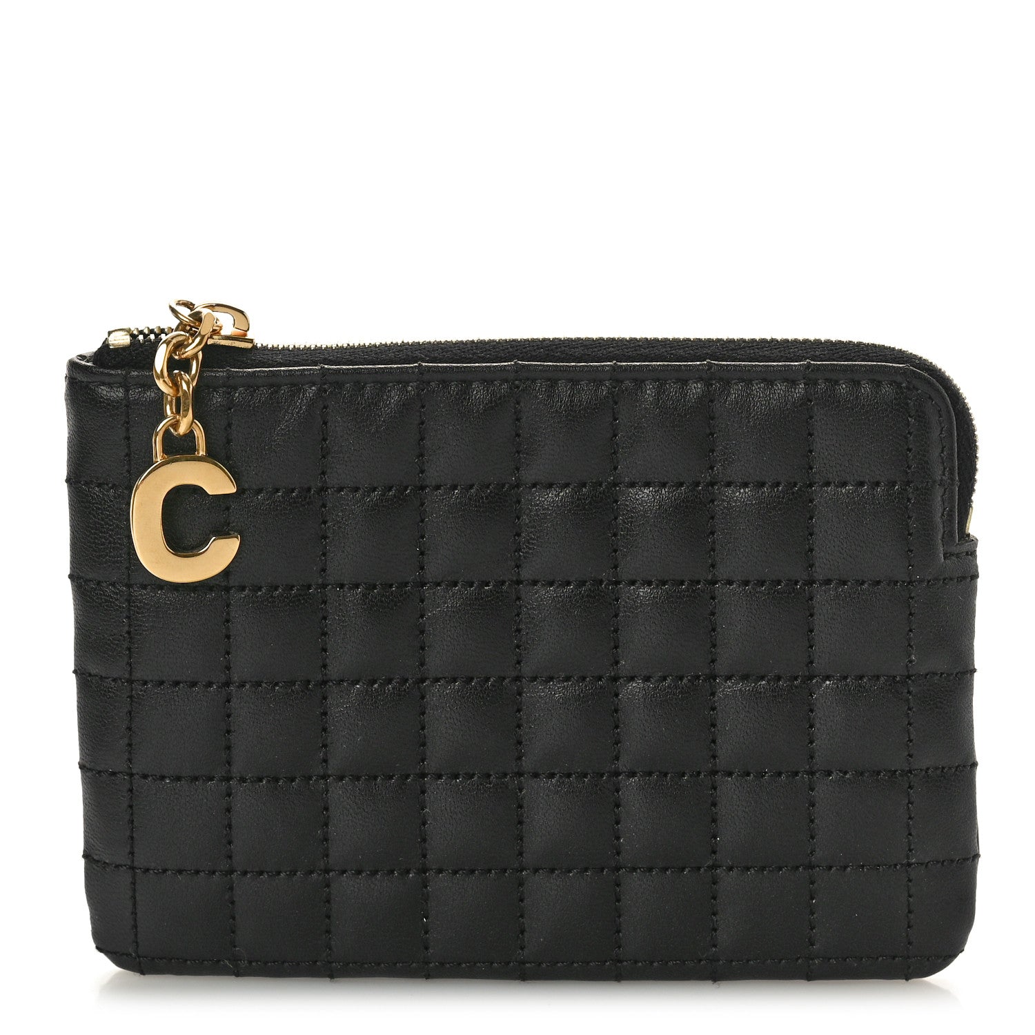 Celine Calfskin Quilted C Charm Coin Card Pouch Black 1 of 7