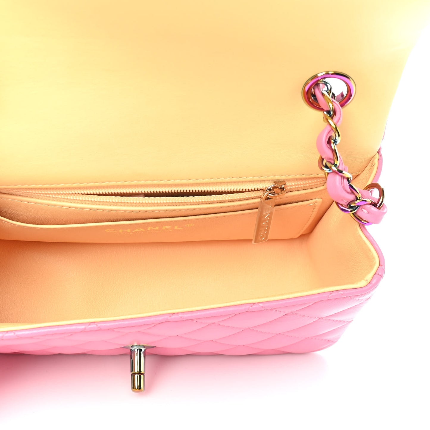 Lambskin Quilted Mini Rectangular Flap Pink Yellow