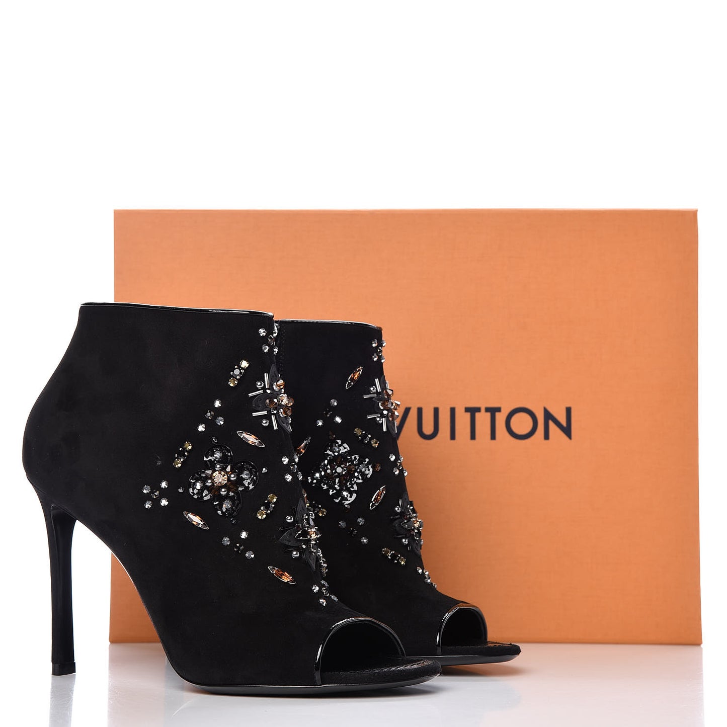 Suede Dark Muse Peep Toe Ankle Boots 41 Black