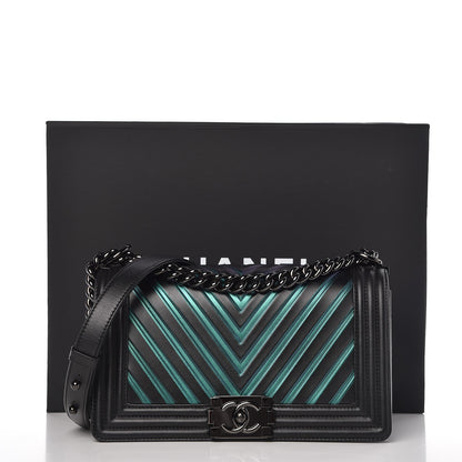 Chanel Calfskin Painted Chevron Embossed Medium Boy Flap Black 9 of 9