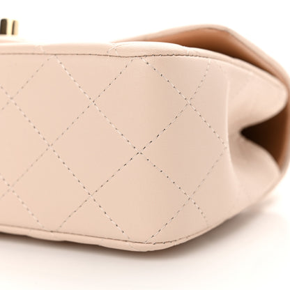 Chanel Lambskin Quilted Bi-Color Mini Top Handle Rectangular Flap Ecru Dark Beige 10 of 11