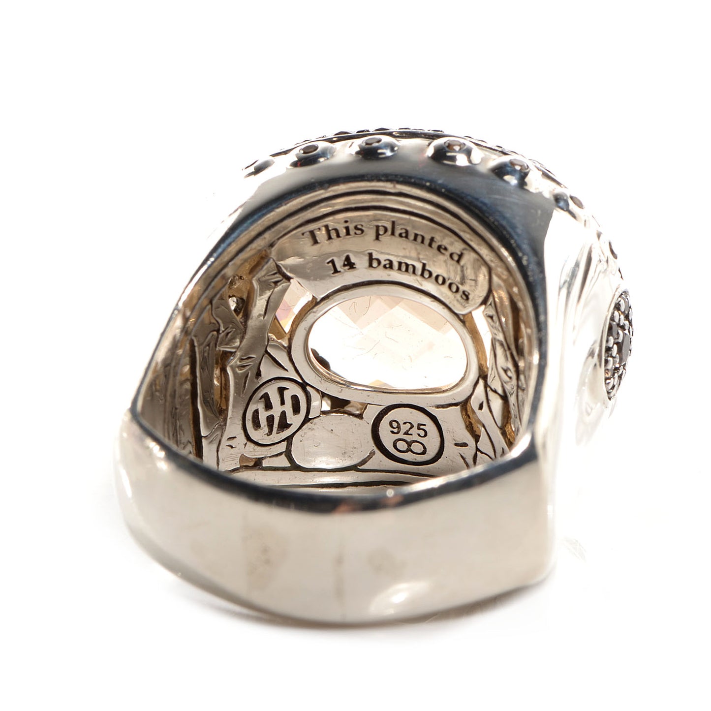 Sterling Silver 20mm Smoky Quartz Bamboo Dome Ring 9.25