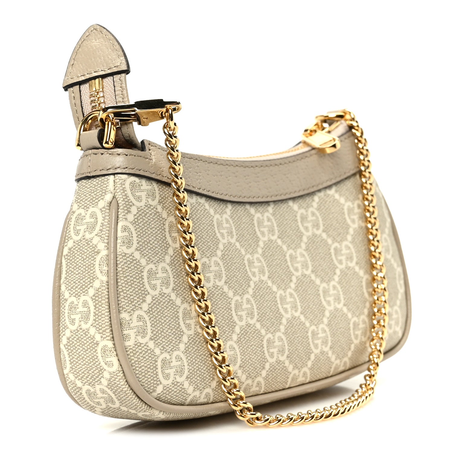 Gucci GG Supreme Monogram Textured Dollar Calfskin Web Mini Ophidia GG Handbag Beige Mystic White Oatmeal 3 of 11