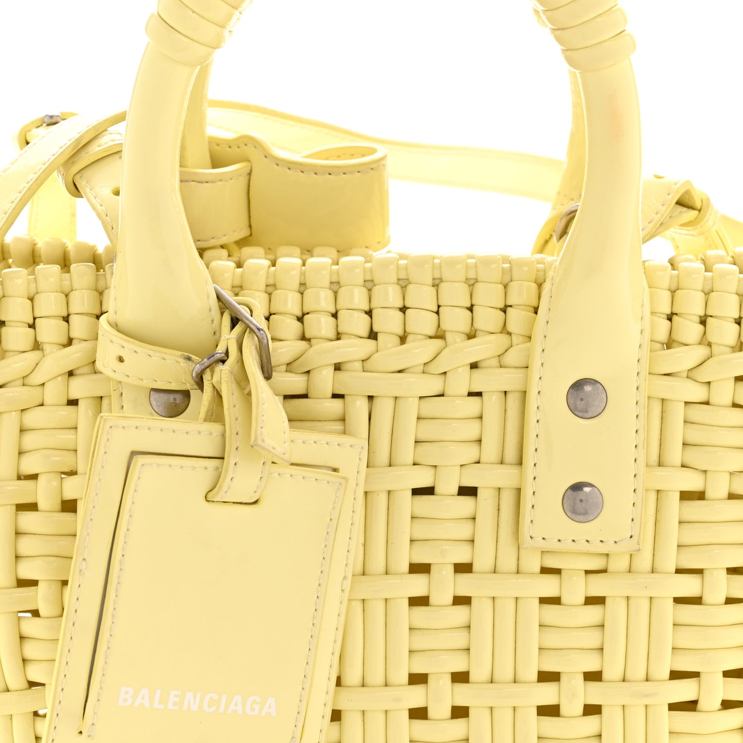 Varnished Faux Calfskin Braided XS Bistro Basket Pale Yellow