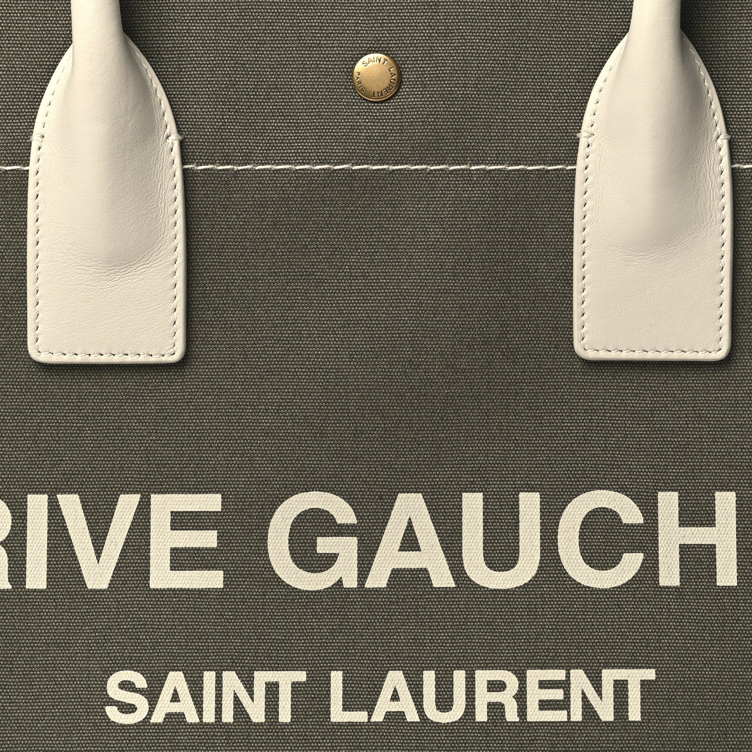 Saint Laurent Linen Calfskin Small Rive Gauche Tote Military Green Blanc Vintage 8 of 10