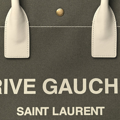 Saint Laurent Linen Calfskin Small Rive Gauche Tote Military Green Blanc Vintage 8 of 10