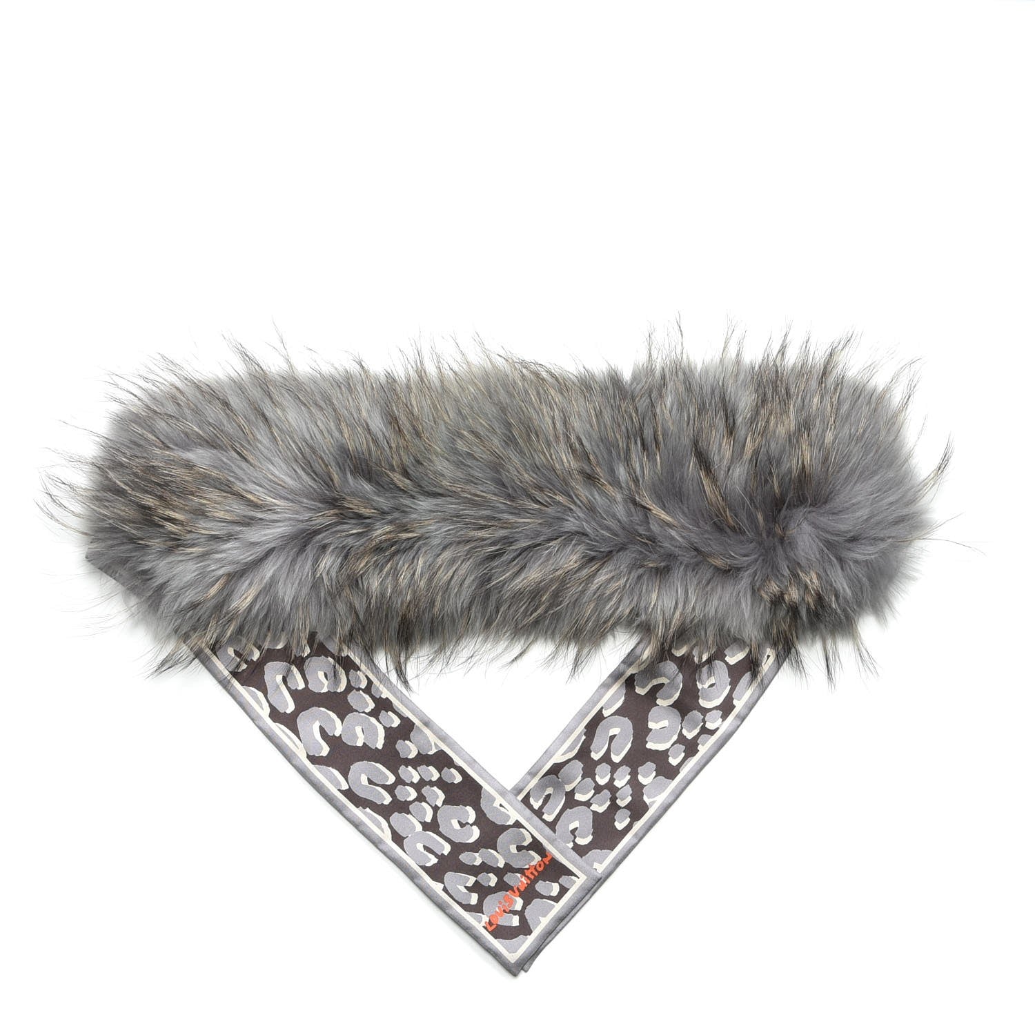 Louis Vuitton Silk Raccoon Fur Leopard Bandeau Scarf 1 of 5