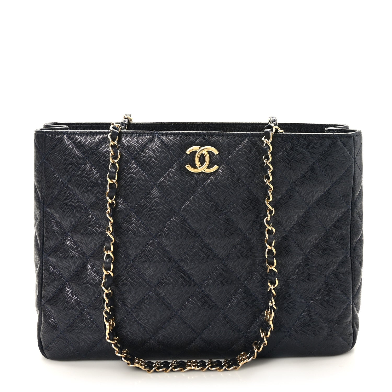 Chanel Caviar Quilted Small Shopping Tote Navy Blue 3 of 19