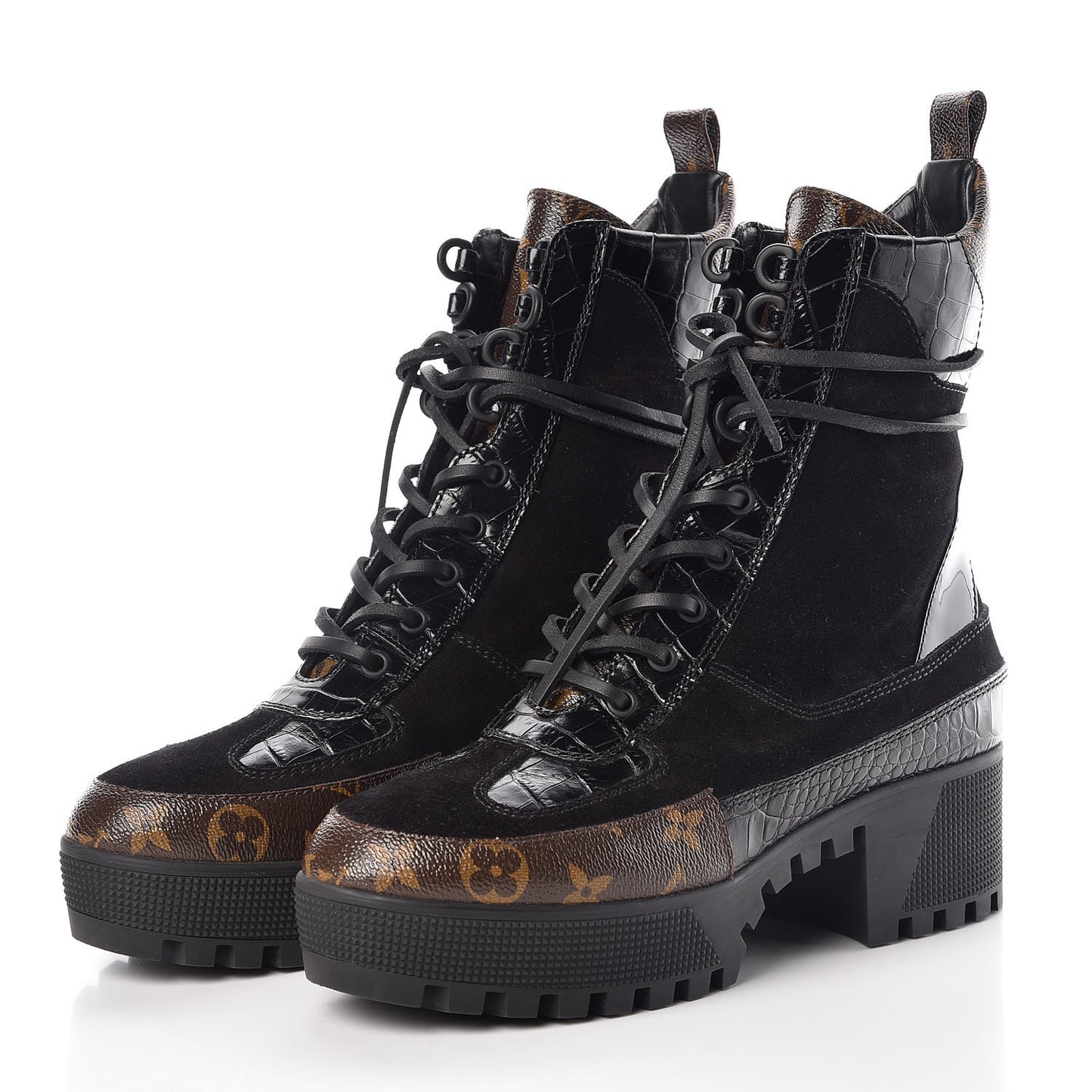 Suede Calfskin Monogram Laureate Platform Desert Boots 40 Black