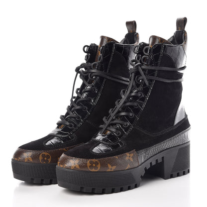 Louis Vuitton Suede Calfskin Monogram Laureate Platform Desert Boots 40 Black 3 of 7