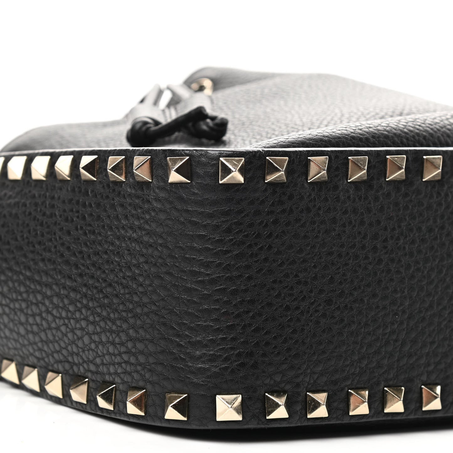 Grained Calfskin Rockstud Bucket Bag Black