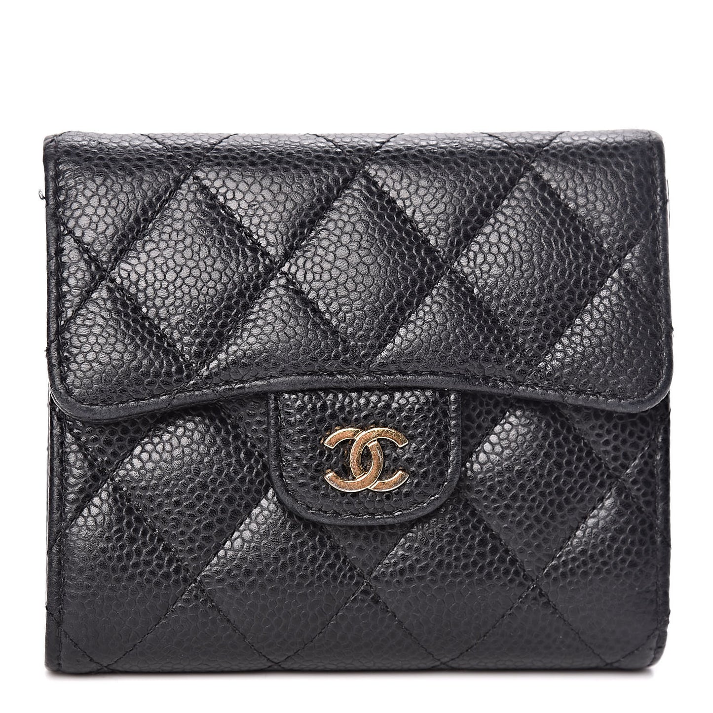 Caviar Quilted Compact Flap Wallet Black
