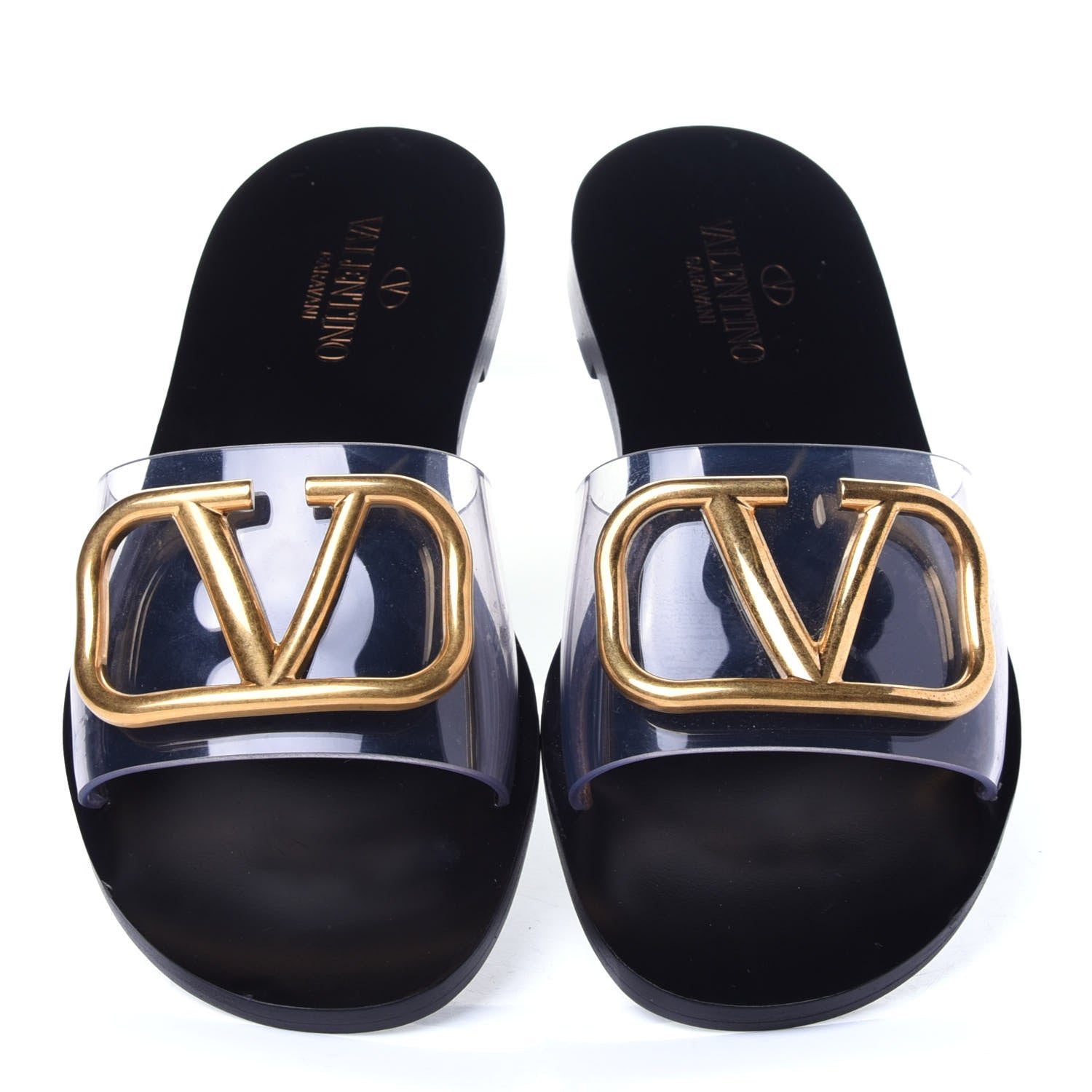 Valentino Garavani PVC Transparent Vlogo Flat Slide Sandals 35 Black 5 of 13