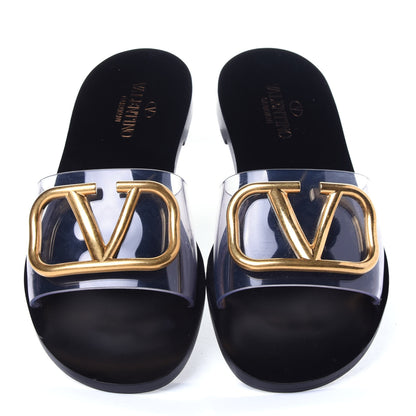 Valentino Garavani PVC Transparent Vlogo Flat Slide Sandals 35 Black 5 of 13