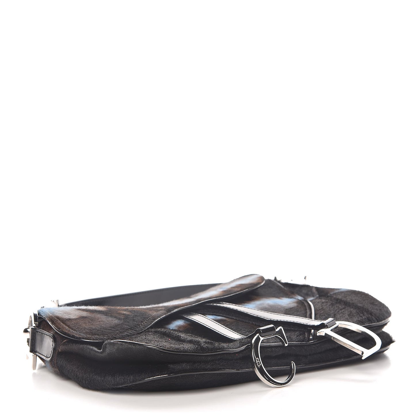 Pony Hair Double Saddle Bag Blue Brown