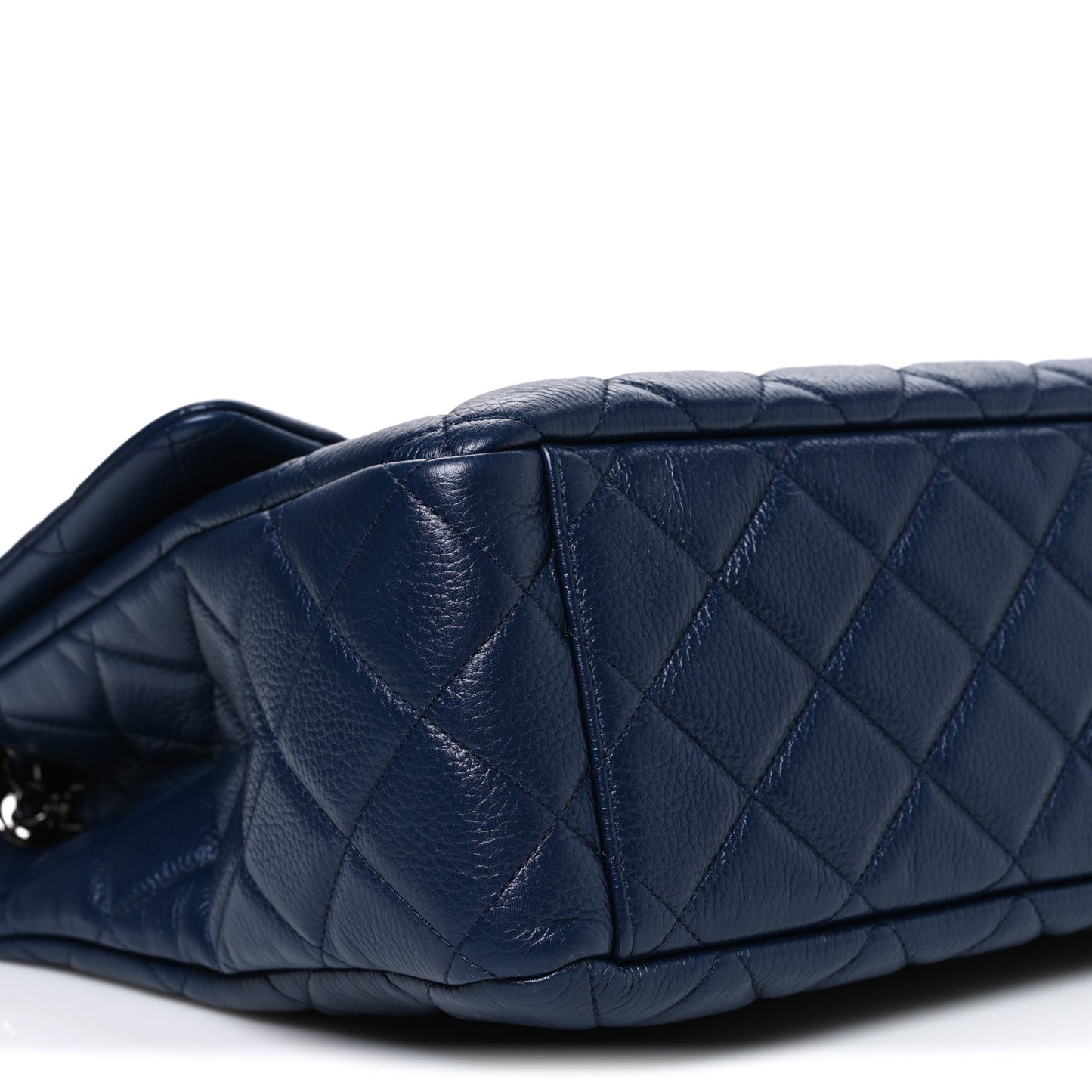 Metallized Calfskin Quilted XXL Travel Flap Bag Navy