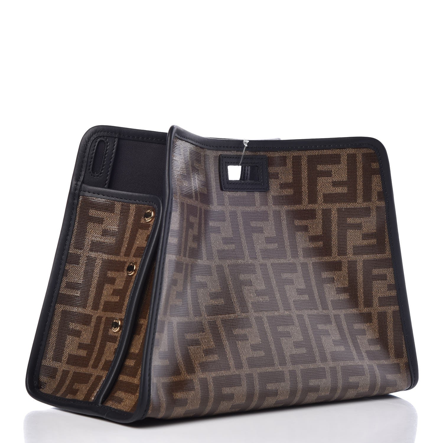 Fendi Glazed Fabric Vitello Century FF 1974 Stamp Patch Mini Peekaboo Defender Cover Mogano Panna Black 3 of 7