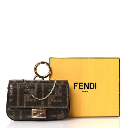 Fendi Glazed Fabric FF 1974 Nano Baguette Charm Mogano Panna 12 of 12
