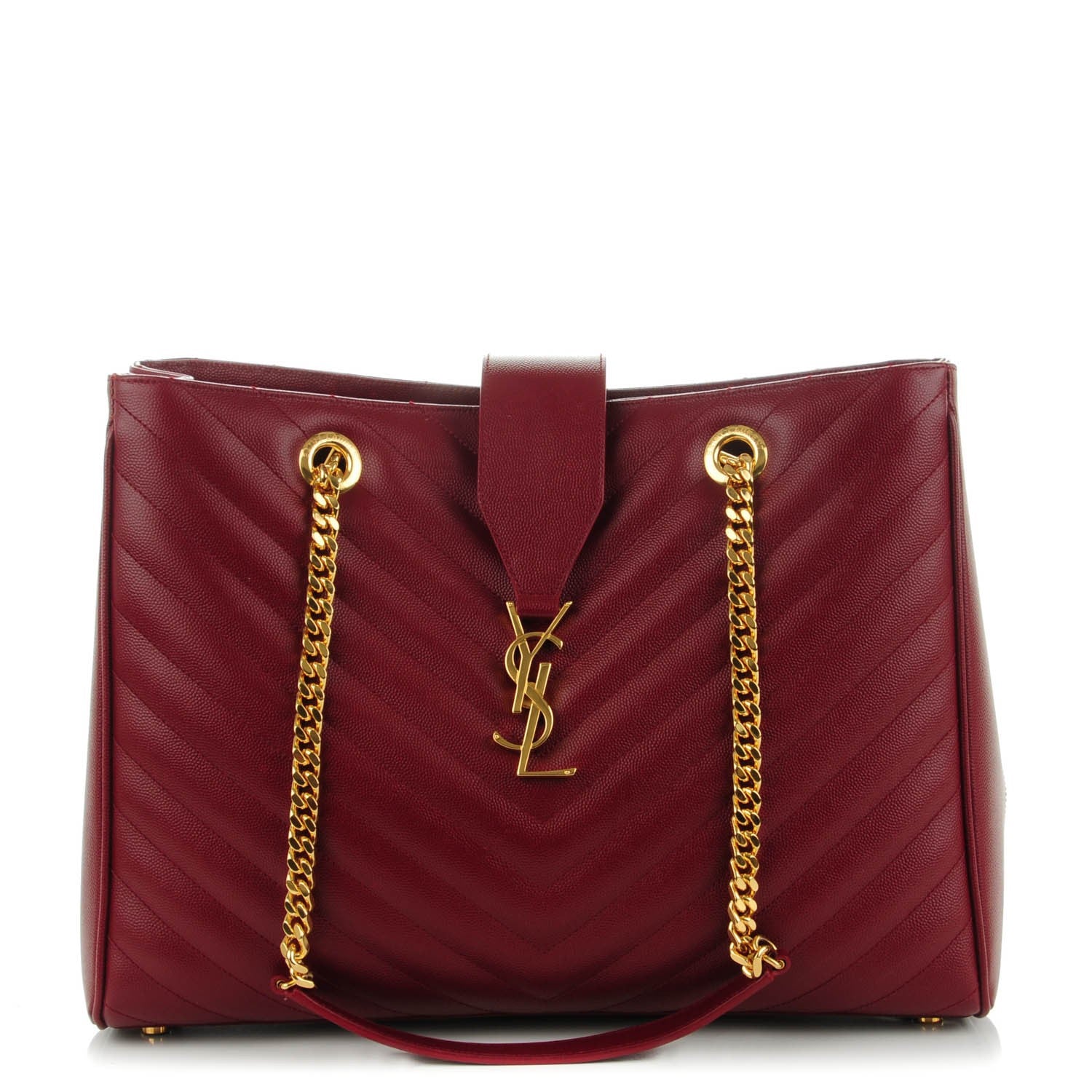 Saint Laurent Grain De Poudre Matelasse Chevron Monogram Shopping Bag Oxblood 1 of 7