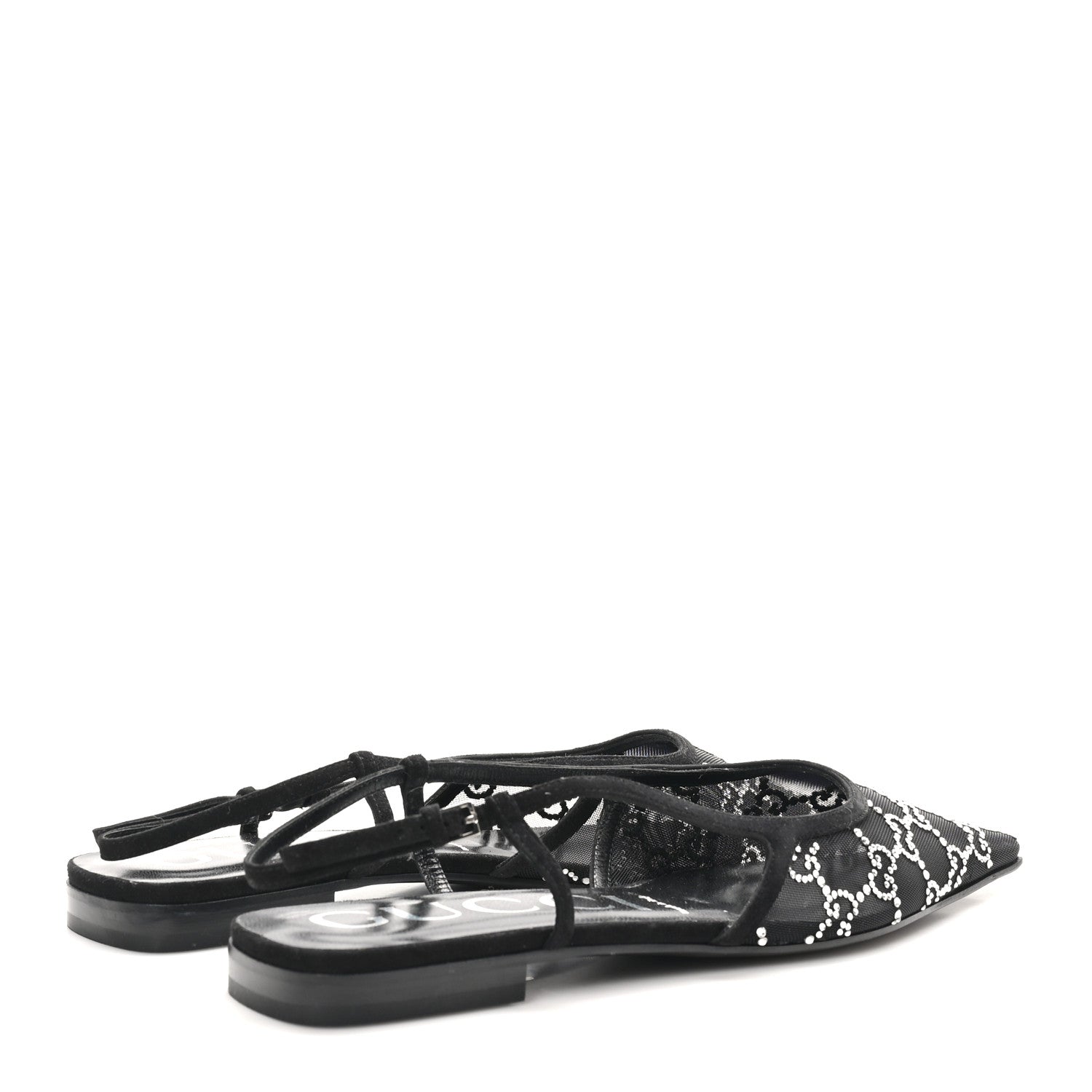 Gucci Tela Retino Kid Scamosciato Crystal GG Monogram Square Demi Ballet Flats 40 Black 5 of 9