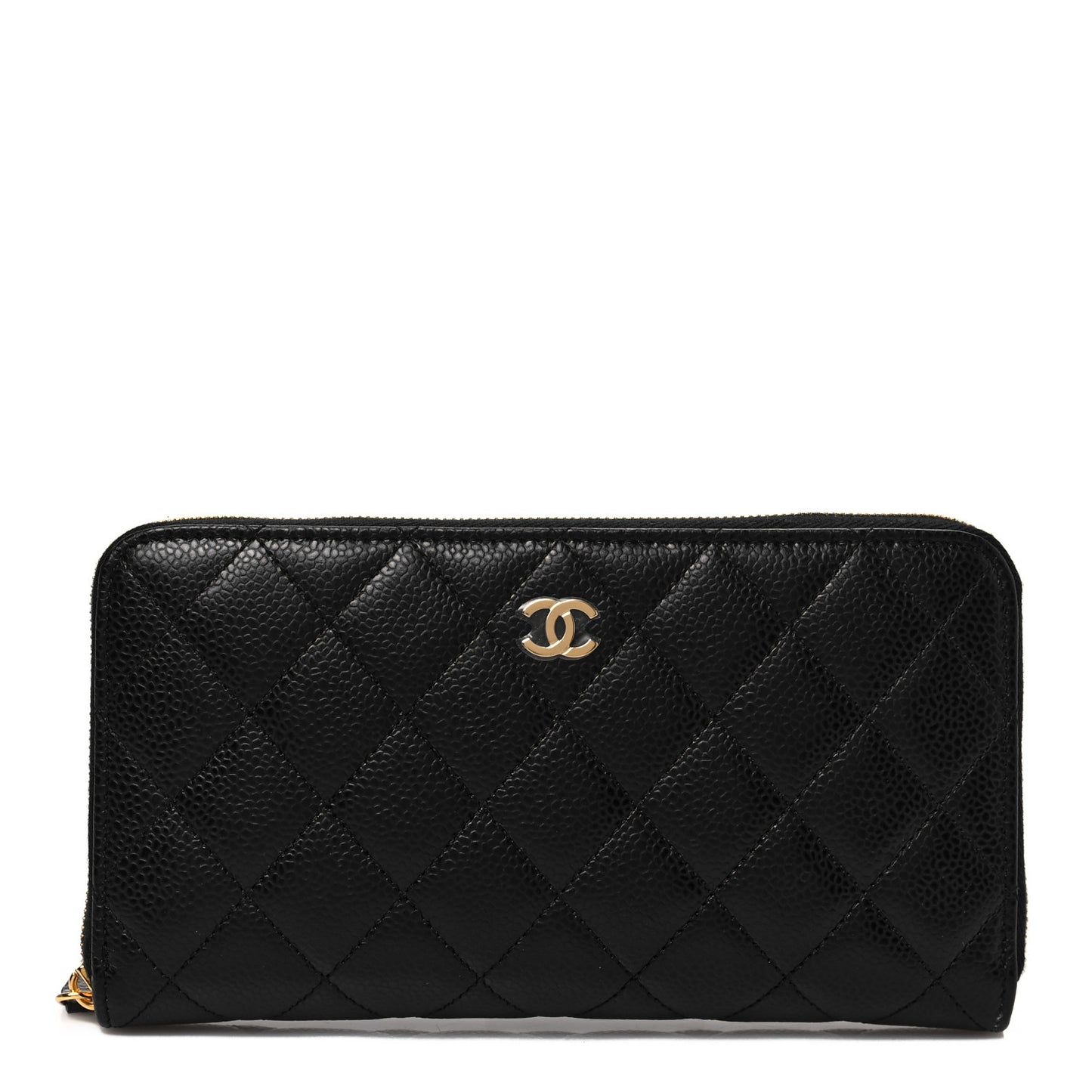 Caviar Quilted Large Gusset Zip Around Wallet Black
