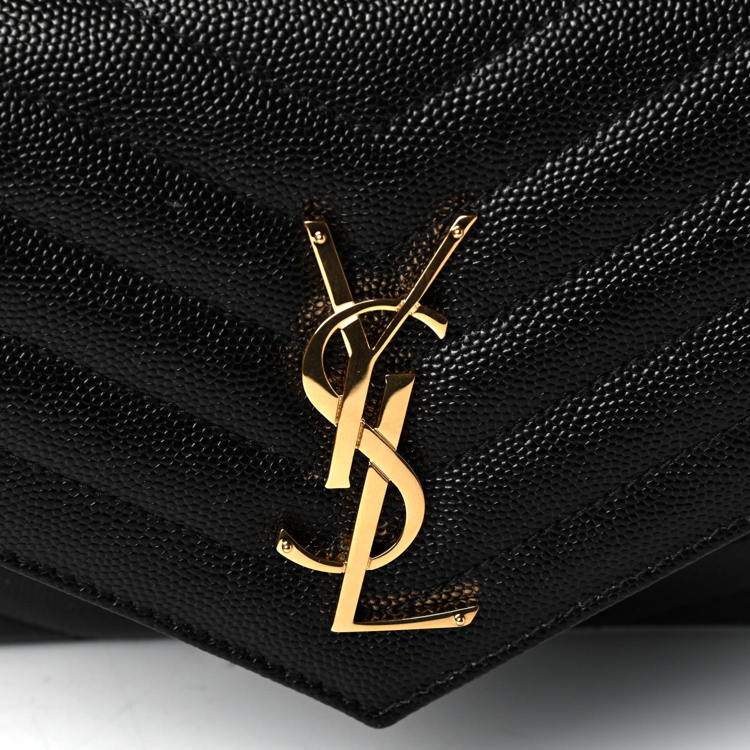 Saint Laurent Grain De Poudre Matelasse Chevron Monogram Chain Wallet Black 6 of 6