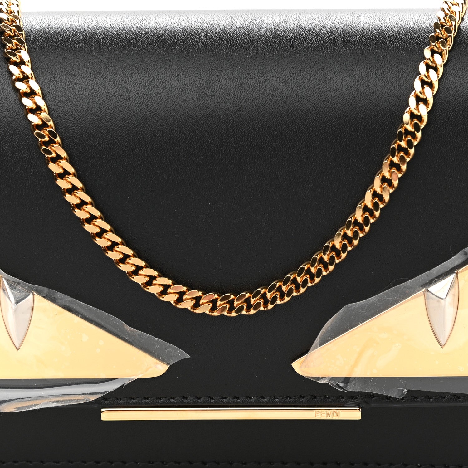Fendi Vitello Liberty Lucido Metal Monster Eyes Tube Wallet on Chain Black 8 of 11
